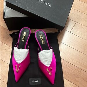 Versace Hot Pink kitten heal Mule